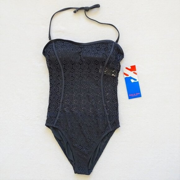 Sun & Sea One Piece Swim Suit Women's Size 14 Gray Lace - Picture 1 of 11